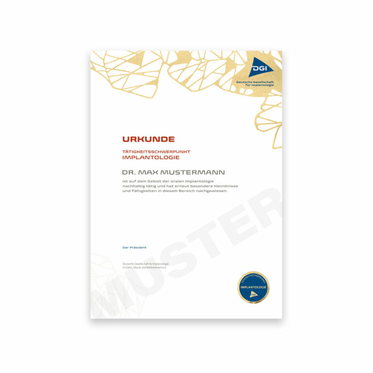 Zertifizierung Tätigkeitsschwerpunkt Implantologie