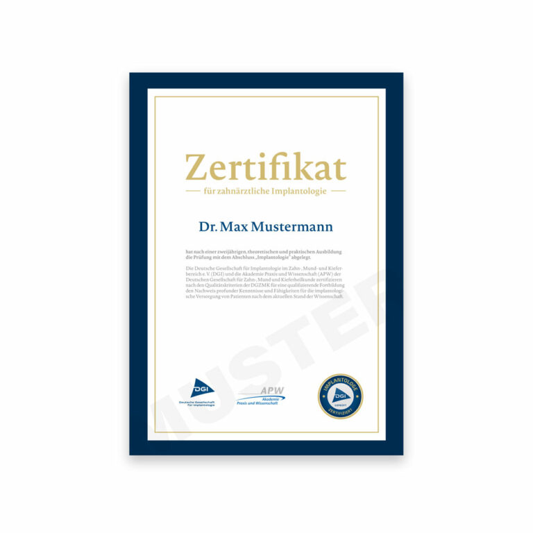 Curriculum Abschluss Implantologie - Ersatzurkunde